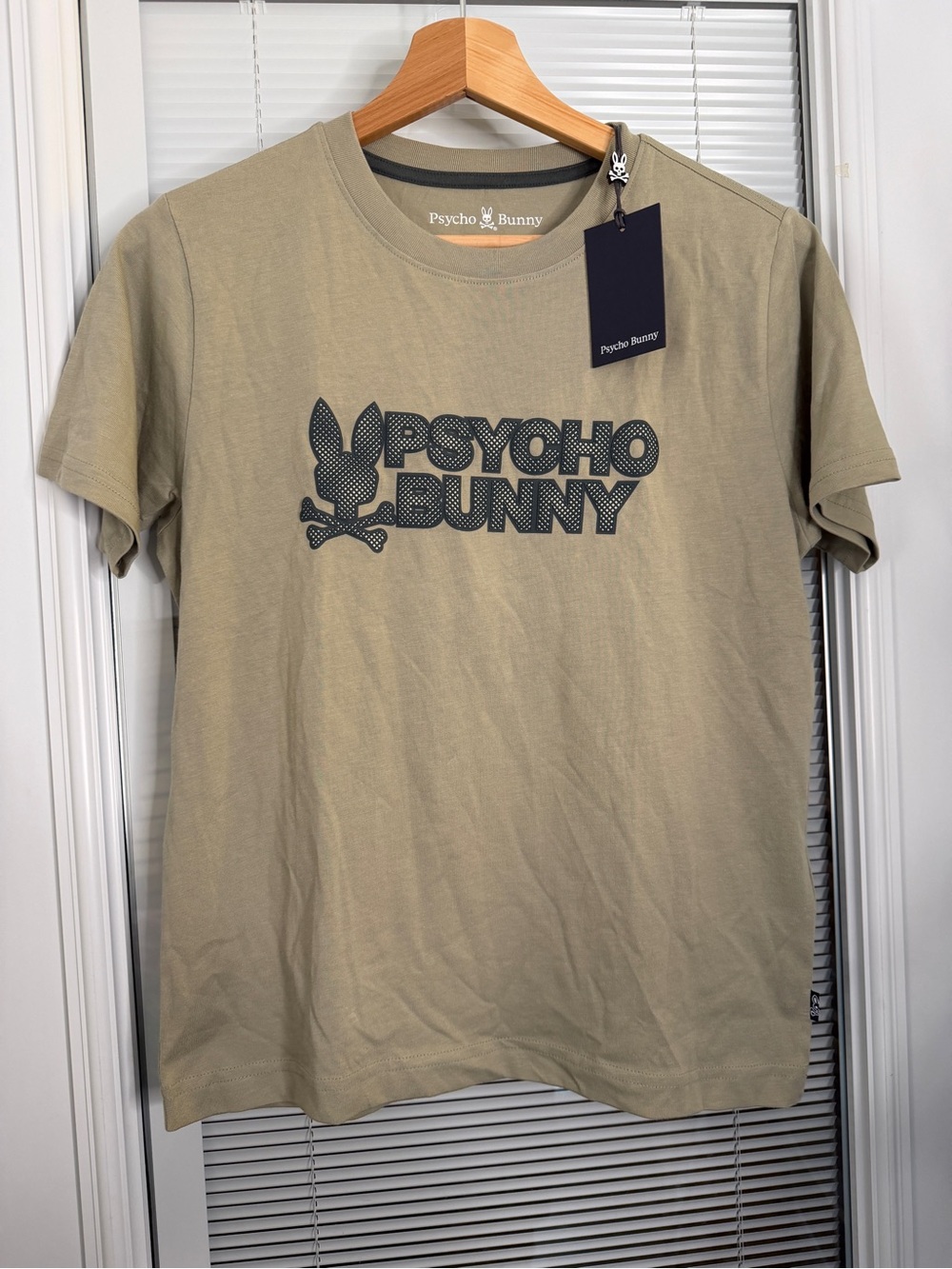 NWT Psycho Bunny Kids 14-16 Olive Green TShirt Raised Gray Lettering 100% Cotton